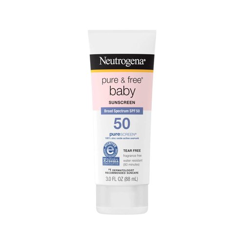 Neutrogena Pure & Baby Mineral Sunscreen Lotion with Broad Spectrum SPF 50 & Zinc Oxide, Water-Resistant, Hypoallergenic & Tear-Free Baby Sunscreen, 3 fl. oz (Pack of 2)