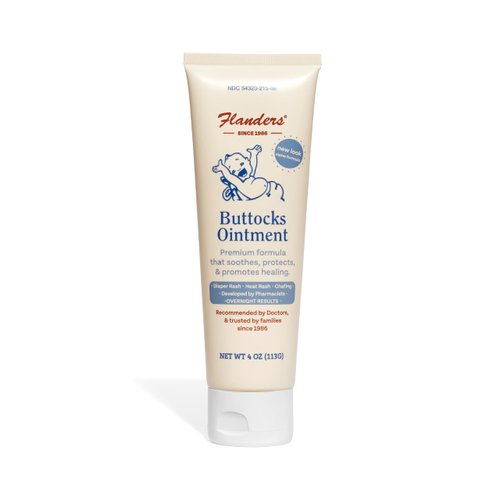Flanders Buttocks Ointment | Diaper Rash Cream for Treatment and Prevention | Pharmacist Developed for Diaper Rash, Heat Rash and Chafing in Infants to Adults | Instant Relief | 4oz Tube