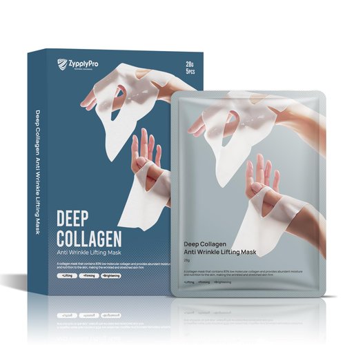 5-Pack Deep Collagen Face Mask, Bio-Collagen Hydrating Facial Mask for Women Skin Care, Anti-Wrinkle Overnight Korean Sheet Mask with Low Molecular Weight for Lifting,Firming & Moisturizing, 28g x 4ea