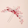 BERYUAN Red Crystal Hair Pins Red Beads Head Piece Silver Wedding Hair Accessories Bridal Hair Piece Headwear Boho Style Hair Piece for Wedding Women and Girls (RED)