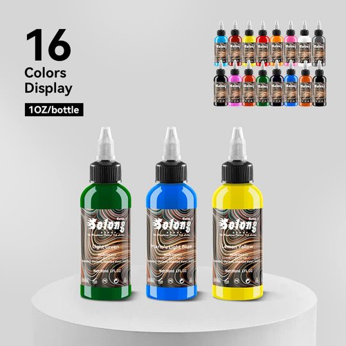 16PCS Tattoo Ink Color Set, Solong Tattoo Ink 1oz (30ml) Pigment Kit for Tattoo Kit Tattoo Ink Set TI302S-30-16