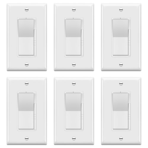 TOPGREENER Kalide Dimmer Light Switch, LED Dimmer Switch, Full Range Dimming, Single Pole/3-Way, 120VAC, 60Hz, 300W LED/CFL, Neutral Wire Not Required, Wall Plate Included, White, 6 Pack