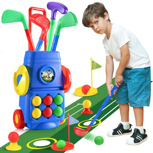 Toddler Golf Set Toys for Kids, Upgrade Golf Suitcase Game Play Set with 4 Colorful Golf Sticks 6 Balls 2 Practice Holes and a Putting Mat Indoor & Outdoor Toys for Toddlers Boys Girls