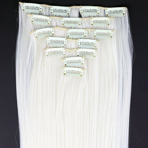 Platinum Blonde Hair Extensions, 24"/60cm 130g 7pcs/set Women Long Straight Synthetic Hair Full Head Clip in Hair Extensions Pieces (60# Platinum Blonde)