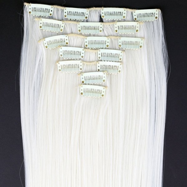 Platinum Blonde Hair Extensions, 24"/60cm 130g 7pcs/set Women Long Straight Synthetic Hair Full Head Clip in Hair Extensions Pieces (60# Platinum Blonde)
