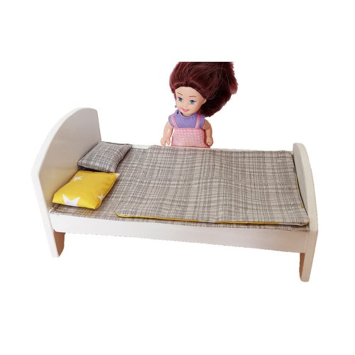 Hyperall 7-inch Reversible Doll Bedding Set, Stars Series (Yellow,Grey), 100% Turkish Cotton, Dolls Accessories