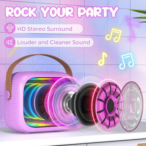 Karaoke Machine for Kids Adults, Portable Mini Karaoke Speaker with 2 Wireless Microphones, Stereo Sound and Colorful Lights, Toys Birthday Gifts for Girls 4, 5, 6, 7, 8, 9, 10, 12+ Years Old Toddler