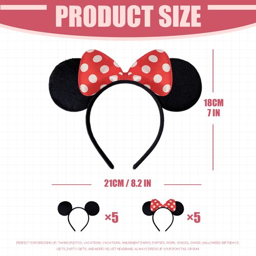 10 Pack Mouse Ears Great for Mickey Theme Birthday Party Decorations Party Favors Supplies and Mouse Themed (Red and Black)
