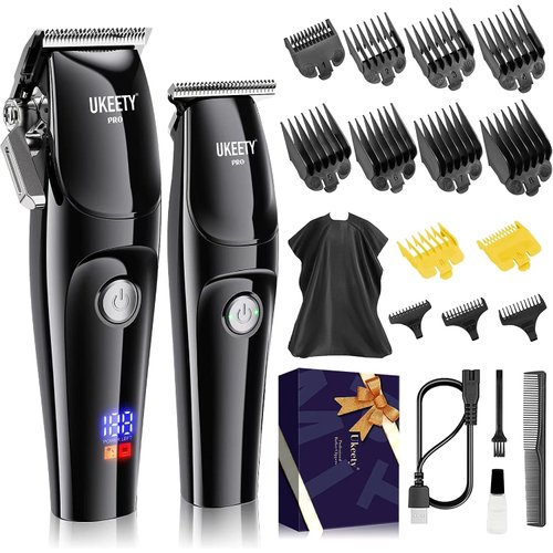 Ukeety Hair Clippers for Men Professional Beard Trimmer Cordless Hair Clippers with LED Display Rechargeable T-Blade Hair Trimmer Hair Cutting Kit for Household Barber Kit