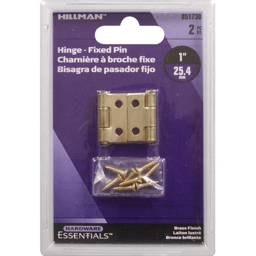 Hardware Essentials 851730 Light Narrow Door Hinges and Fixed Pin Brass 1" -2 pack