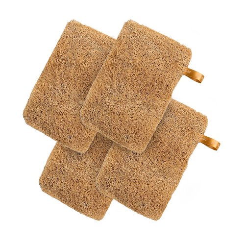 Nat Habit - Back to Natural Secrets Everyday Natural Sun Dried Bath Loofah, Body Sponge & Scrubber for Men & Women, Organic Luffa for Bath Shower Skin Exfoliation Pack of 4 Brown