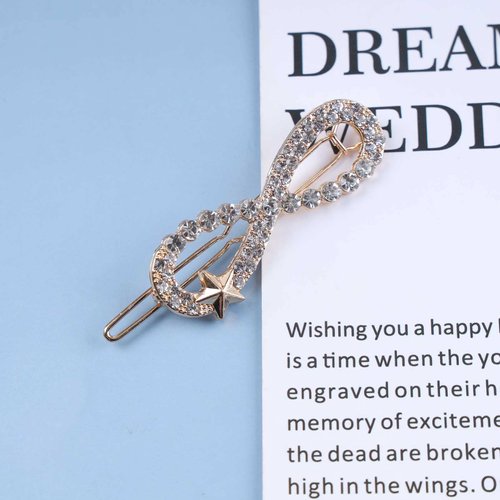 Andelaisi Crystal Star Wedding Hair Clip Vintage Infinity Symbol Hair Barrette Clip Gold Infinity rhinestone Hairpin Clip Minimalist Geometric Headpiece Clips Accessories for Women and Girls Headdress