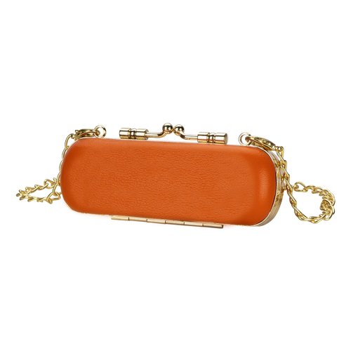 CAIRIAC Leather Mini Lipstick Box, Lipstick Box with Mirror, Lipstick Mouth Red Bag, Chain Diagonal Carry on Cosmetic Bag Lipstick Box, Metal Chain Mouth Red Bag for Women's Gifts(1Pack, Orange)