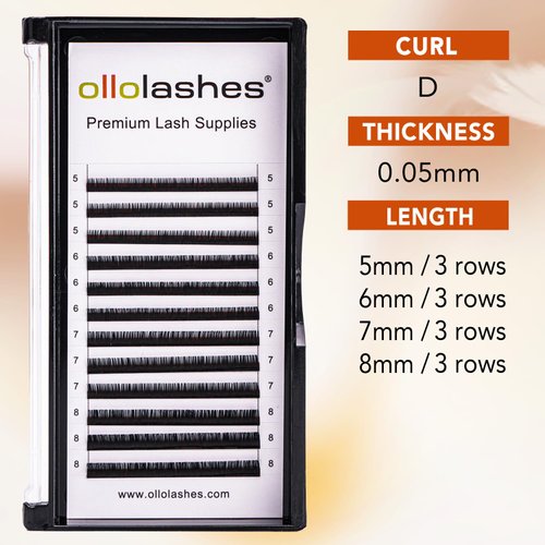 Eyelash Extension B C CC D J Curl Mix 5-20mm 0.03-0.15 Super Matte Classic Lash Extensions Professional Supplies for Lash Techs (D-0.05, 5-8mm)