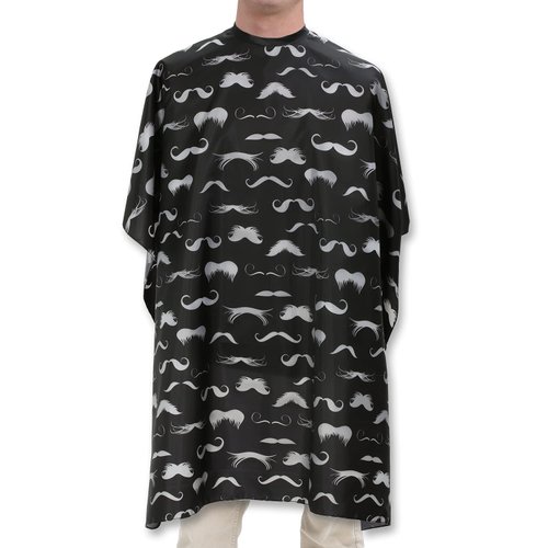 Hair Cutting Cape For Professional Barbers, Salons, and At Home Stylists Black with Gray Mustache With Adjustable Neck Hair Stylist and Barber Accessories for Men