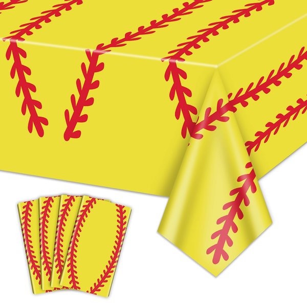 Hegbolke 4 Pack Softball Tablecloths - 86.6" x 51.2" Softball Party Table Cover Rectangular Softball Pattern Table Cloth for Girls Fans Sports Softball Birthday Party Supplies