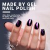 Wooyas Cat Eye Press on Nails Short, 9D Glitter Black Square Handmade Fake Nails with Purple Glitter Design, Glossy Salon Perfect Magnetic Gel Nails in 12 Sizes - 24 Pcs Nails Kit for Woman