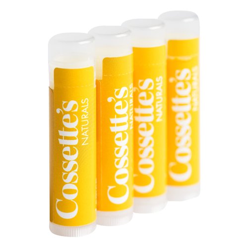 Cossette's Naturals Premium Lemon & Peppermint Beeswax Lip Balm with Organic Essential Oils (4 Pack)