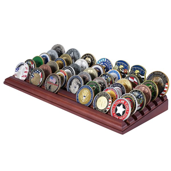 LIUYALO Challenge Coin Display Stand 6 Row 100% Solid Wooden Holder Rack Case Holds 42 Coins