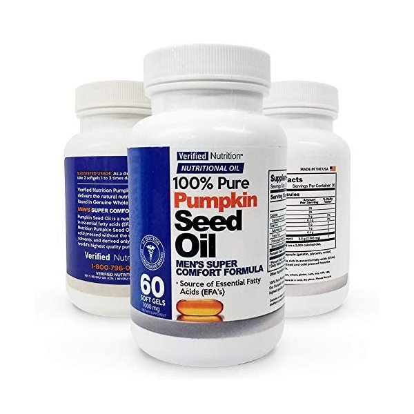 100% Pure Pumpkin Seed Oil - 60 Soft Gels Containing a Rich Nutrient Profile Found in Genuine Whole Foods - Men's Super Comfort Formula - Nutritional Oil Rich in Essential Fatty Acids (EFA's)