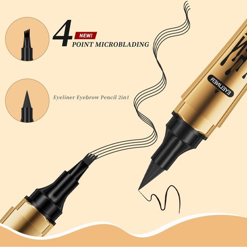 Brow pen, microblade eyebrow pen, 2-in-1, Magic 4 tip eyebrow pencil, With Dual-ended Eyebrow Brush, Waterproof eyebrow pen, Brow pencil with hair like strokes, Natural brows, Gray
