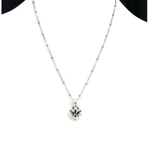 Glory Lotus Flower Silver Essential Oil Diffuser Necklace- 18"