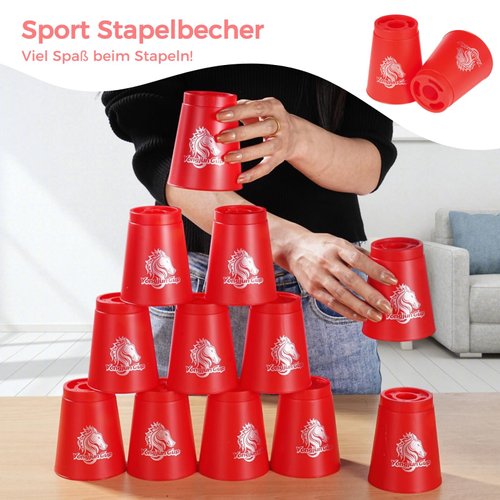 yeesport 24 Pcs Sport Stacking Cups, Speed Training Game for Challenge Competition, Plastic Stacking Cups, Classic Family Game for Kids and Adults, Blue+Red