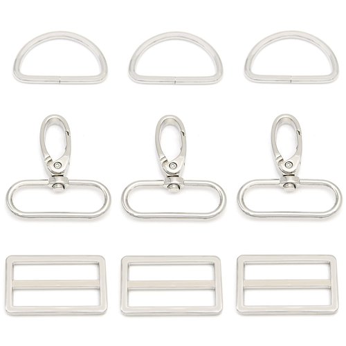 MELORDY 15Pcs Metal Swivel Snaps Hooks with D Rings and Tri-Glides Slide Buckles for Key Lanyard Purse Bag Straps Dog Collars DIY Sewing Hardware Craft (1-1/2 inch,Silver)