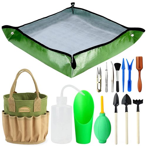 13 Pieces Succulent Tools Kit with Organizer Bag, Gardening Tool Set with Tote,Mini Succulent Garden Tool Kit Succulent Bonsai Planter Set Indoor Gardening,Miniature Indoor Fairy Planting Care Green