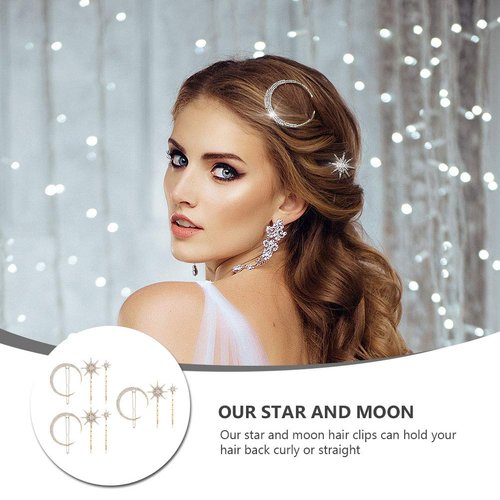 3 Sets/ 9pcs Stars and Moon Hair Clips Rhinestone Star Hair Pin Hair Barrettes