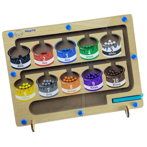 MORITIZ Magnetic Color and Number Maze Montessori Wooden Magnet Puzzle Board Color Matching Number Counting Game Educational Toy Color Recognition Fine Motor Skill Development Occupational Therapy