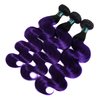 SEXAYHAIR Purple Bundles Body Wave Human Hair Weave 3 Bundles Virgin Hair, Brazilian Remy Hair Ombre 1b/Purple 2 Tone Ombre Hair Wavy for Women(121416)