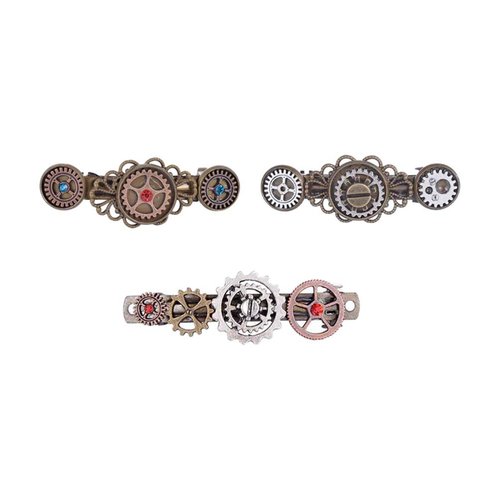 EXCEART 3pcs Steampunk Hair Clips Vintage Clock Gear Barrettes Gothic Steam Punk Cog Wheel Hairpins Hair Accessories for Women Cosplay Costume Party