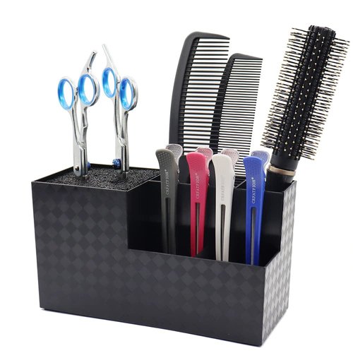 Flytreal Barber Scissor Shear Holder Box, Hair Salon Barber Supplies Acessories Tool Station Desk Organizer Case, Combs Clips Scissors Holder Storage for Stylist Groomers Hairdressers (H/L-Black)