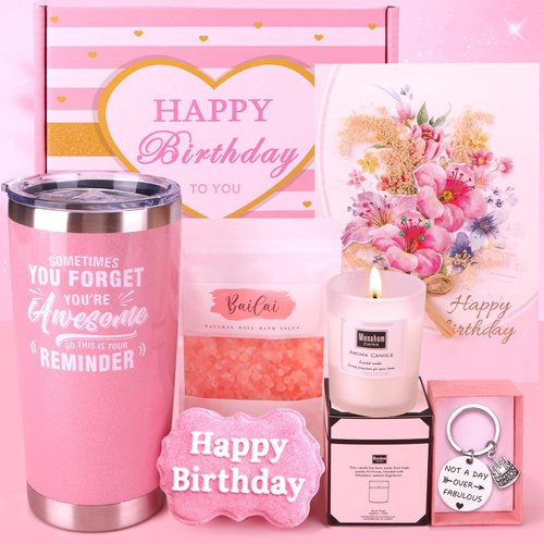 Happy Birthday Gifts for Women, Bath Relaxing Spa Gift Basket for Her, Mom, Sister, Female Friends, Daughter, Coworker, Wife, Girlfriend, Unique Birthday Gift Set Idea for Women Who Have Everything