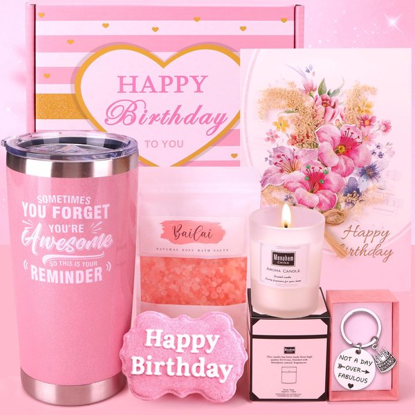 Happy Birthday Gifts for Women, Bath Relaxing Spa Gift Basket for Her, Mom, Sister, Female Friends, Daughter, Coworker, Wife, Girlfriend, Unique Birthday Gift Set Idea for Women Who Have Everything