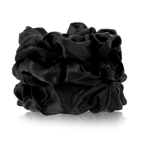 Piriuuo 3 Pack Silk Scrunchies for Hair, Mulberry Silk Hair Ties Glossy Satin Scrunchies for Stra...