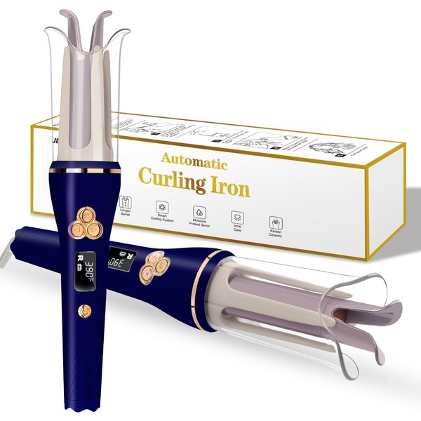 Automatic Curling Iron, 7 Temperature Rotating Curling Wand Anti-Scald & Tangle-Free, Portable Fast Heating Automatic Hair Curler,1" Long Barrel Ceramic Hair Curler for Hair Styling