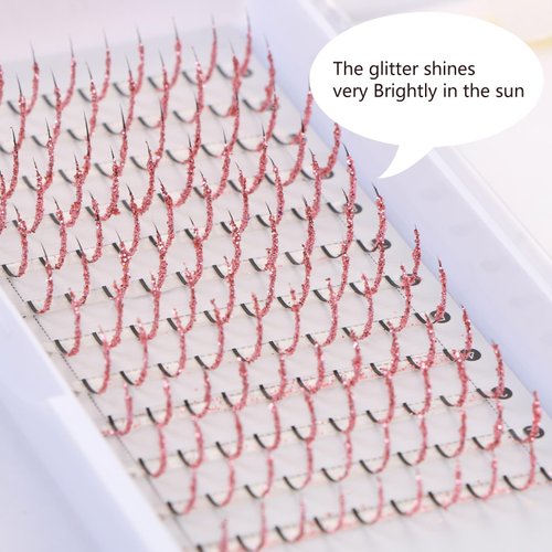 Glitter Lash Extensions, UHOMENY False Lashes for Eyelash Extensions D Curl Cosplay Eye Lashes Single Lash Spike Eyelash Extension Party Makeup Eyelashes, Mix 11-16mm (pink)