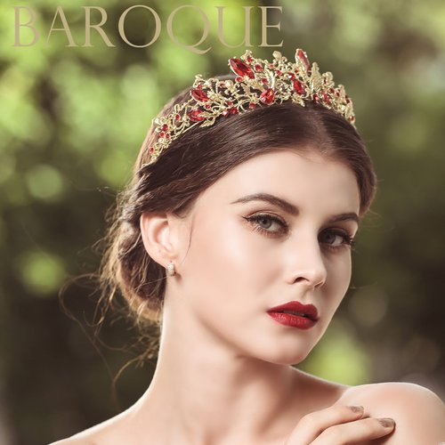 Jovono Baroque Queen Crowns Rhinestone Crowns and Tiaras Ruby Tiara Bridal Wedding Headpiece Costume Hair Accessories for Women and Girls