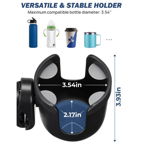 JOYTUTUS Wheelchair Cup Holder, Rollator Cup Holder, 4 Flexible Tabs with Hook Drink Holder for Walker, Scooter, Stroller, Mobility