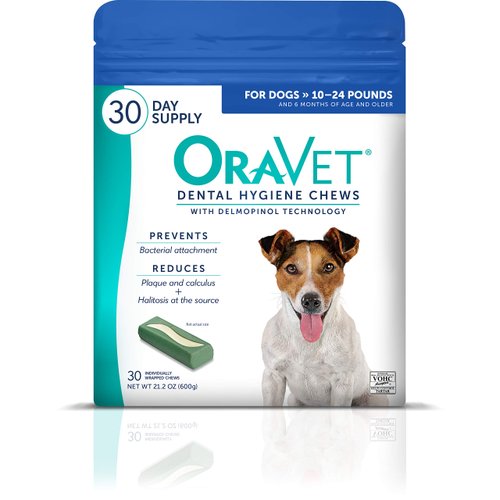 ORAVET Dental Chews for Dogs, Oral Care and Hygiene Chews (Small Dogs, 10-24 lbs.) Blue Pouch, 30 Count