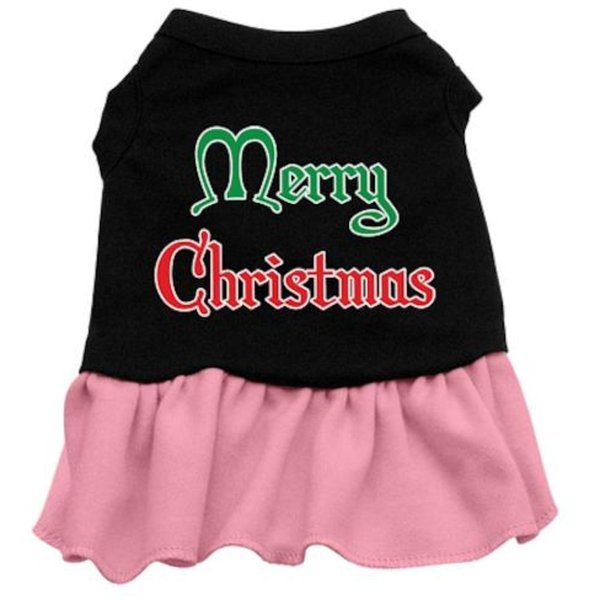 Christmas Pet Dog & Cat Dress Screen Printed, Merry Christmas Black W/Light Pink XS (0-3 lbs.)