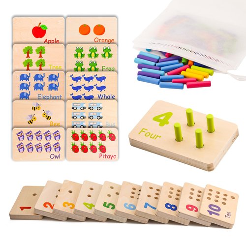 Hdsahdok Counting Peg Board for Toddlers,Wooden Montessori Numbers Toys Including 55 Pegs, Preschool Learning Toys, Math Manipulatives, and Kindergarten Learning Activities.
