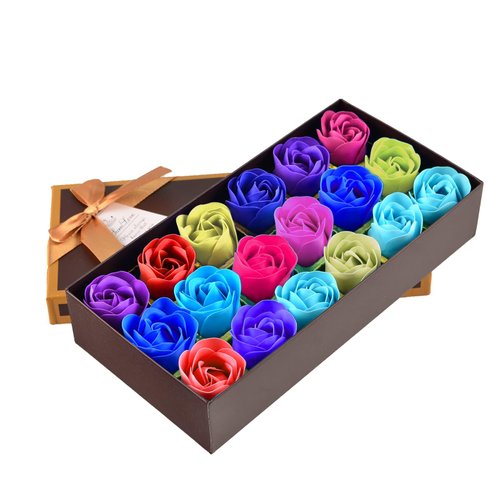 Bath Soap Rose Flower - Rose Petals for Bath, Floral Scented Soap Rose Petals Body Soap in Gift Box for Valentine's Day Anniversary Birthday Mothers Day, Gifts for Her (18 Pcs Colorful)