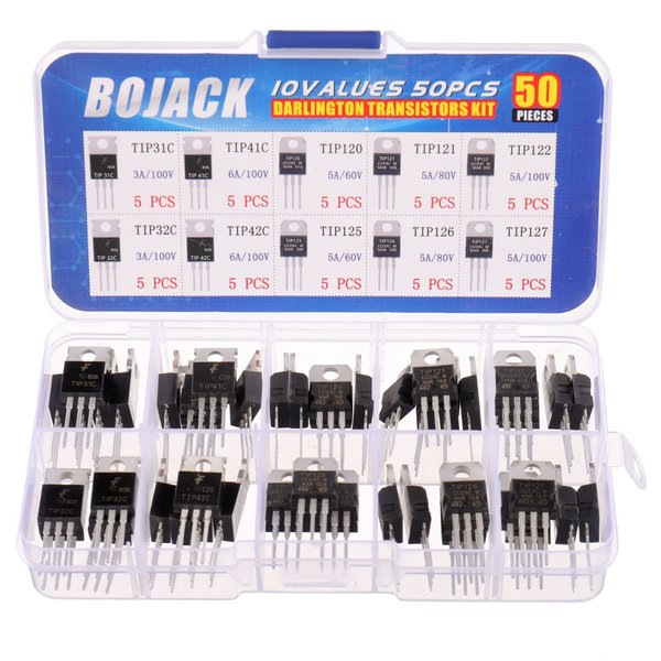 BOJACK 10 Values 50 Pcs Silicon Epitaxial Power Transistor TIP31C TIP32C TIP41C TIP42C TIP120 TIP121 TIP122 TIP125 TIP126 TIP127 Darlington Transistors TIP Series Assortment Kit