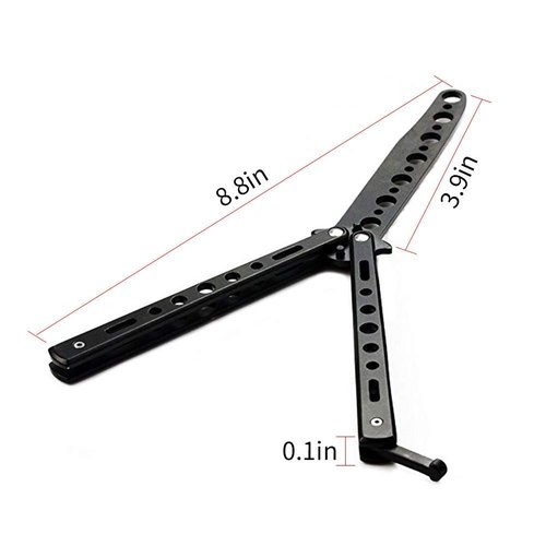 AIFUSI Butterfly Knife Trainer Practice Steel Metal Folding Knife Training Knife Unsharpened Blade (Black)