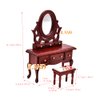 iLAND Wooden Dollhouse Furniture 1/12 Scale, Dollhouse Bedroom Furniture in Mahogany Color incl Dollhouse Bed & Dressing Table & Wardrobe (Classical Miniature Furniture 6pcs)