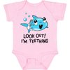 inktastic Look Out I'm Teething- Cute Shark Baby Bodysuit 6 Months 0080 Pink 34215