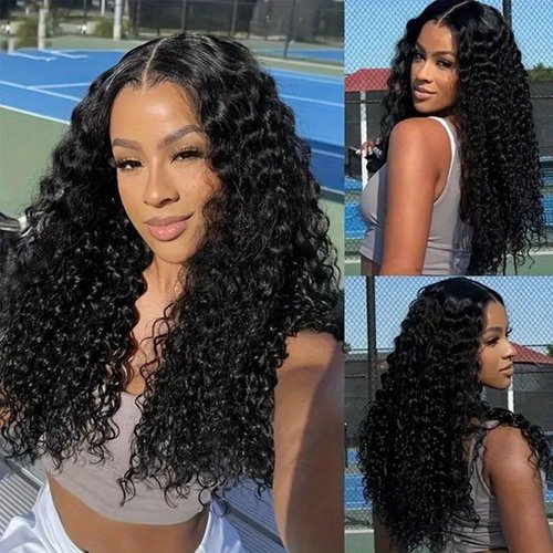 RUOXUAN 20 inch 13x4 Deep Wave Lace Front Wigs Human Hair 180% Density Deep Curly Wigs Human Hair Pre Plucked Brazilian 13x4 HD Transparent Lace Front Wigs Human Hair For Women